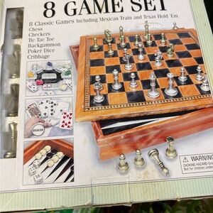 8 Game Set with Chess and Checkers - Silver and Brown